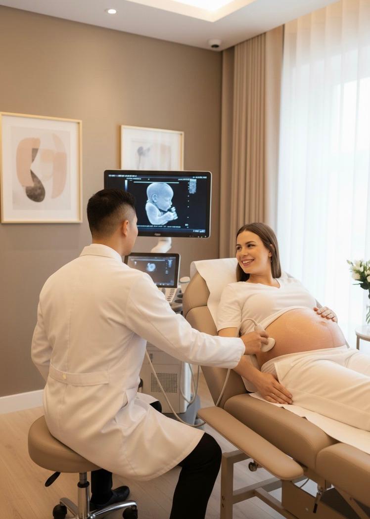 Prenatal ultrasound consultation in elegant clinic environment